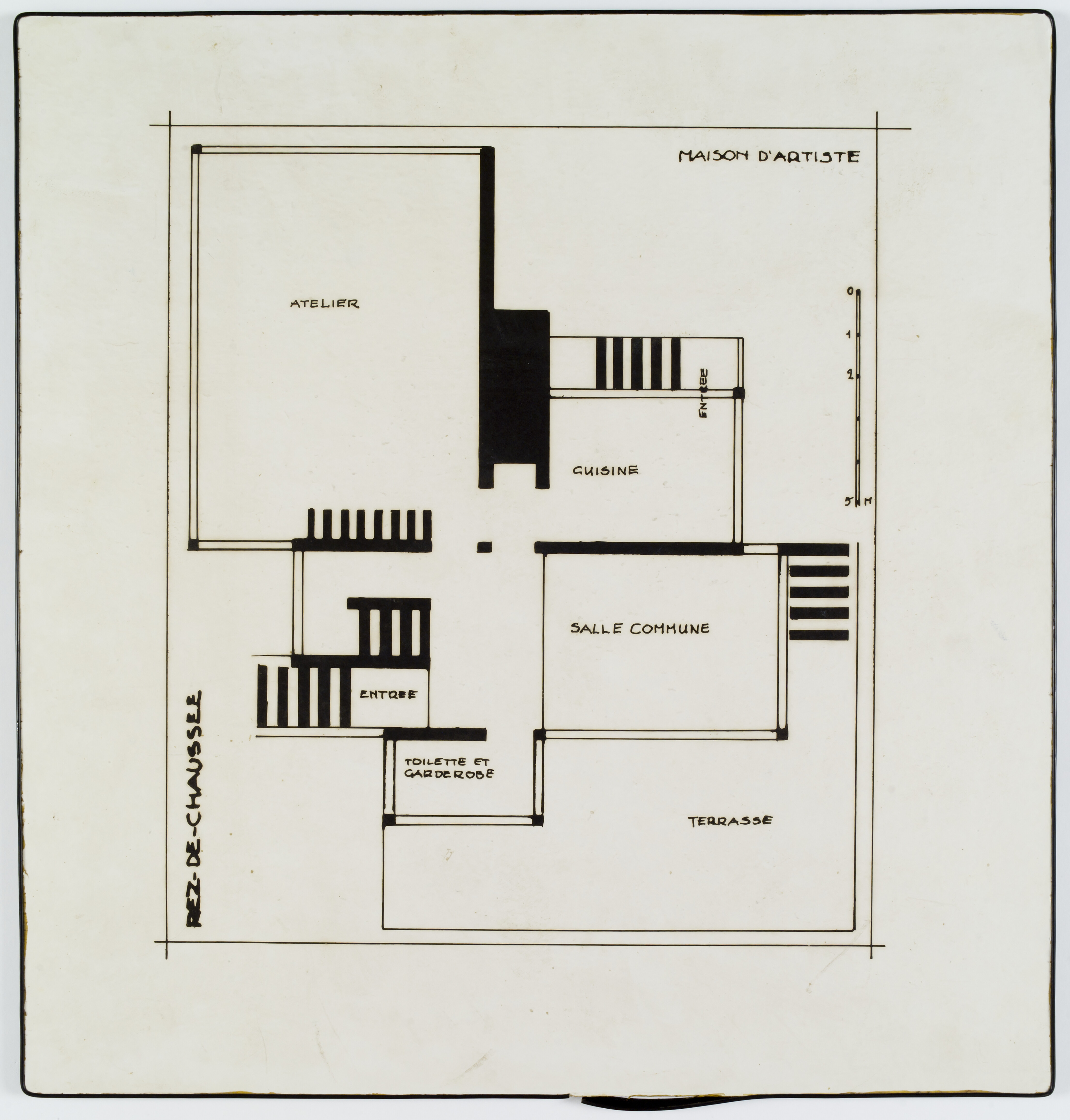 Photo reproduction of the ground-floor plan of Maison d’Artiste, a house with a studio.